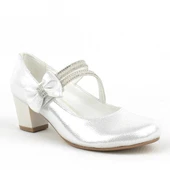 Gümüş Kurdeleli Taşlı Kız Çocuk Topuklu Abiye Ayakkabı thumbnail 1