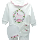 Rococo Desenli Kız Bebek Hastane Çıkışı 3 lü Set - 1