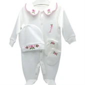 Rococo Desenli Kız Bebek Hastane Çıkışı 3 lü Set - 2