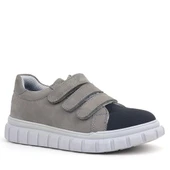 Rakerplus Hakiki Deri Siyah Gri Cırtlı Çocuk Günlük Spor Okul Ayakkabı - 2