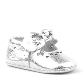 Coco Hakiki Deri Gümüş Fiyonklu Lastikli Bebek Patik thumbnail 2