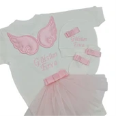 Melek Kanatlı Kız Bebek Hastane Çıkışı 3 lü Set Pembe - 1
