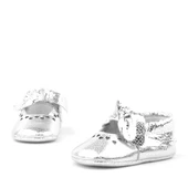 Coco Hakiki Deri Gümüş Fiyonklu Lastikli Bebek Patik thumbnail 5