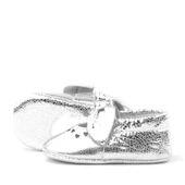 Coco Hakiki Deri Gümüş Fiyonklu Lastikli Bebek Patik thumbnail 6