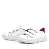 Rakerplus Hakiki Deri Beyaz Kırmızı Cırtlı Çocuk Günlük Spor Okul Ayakkabı - 4