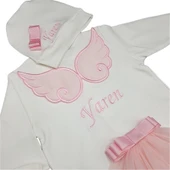 Melek Kanatlı Kız Bebek Hastane Çıkışı 3 lü Set Pembe - 2