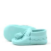 Peppa Hakiki Deri Yeşil Püsküllü Lastikli Bebek Patik - 6