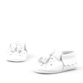 Peppa Hakiki Deri Beyaz Püsküllü Lastikli Bebek Patik thumbnail 5