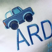 Kişiye Özel Nakışlı Doğum Yastığı  Araba Desenli Saten-Ekru - 2