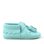 Peppa Hakiki Deri Yeşil Püsküllü Lastikli Bebek Patik - 3