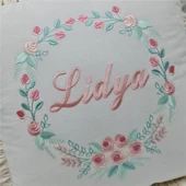 İsimli  Rococo Laruel Desenli Takı Yastığı Pudra  işlemeli Ekru 40x40 cm - 2