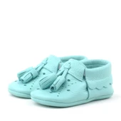 Peppa Hakiki Deri Yeşil Püsküllü Lastikli Bebek Patik - 4