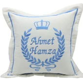 İsimli Laruel Desenli  Bebek Yastığı Mavi - 1