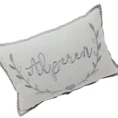 Kişiye Özel Simli Nakışlı Laruel Desenli Doğum Yastığı Beyaz 30x40 cm - 2