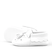 Peppa Hakiki Deri Beyaz Püsküllü Lastikli Bebek Patik thumbnail 6