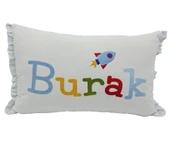 Kişiye Özel Nakışlı Roket Desenli Doğum Yastığı Beyaz 30x45 cm - 1