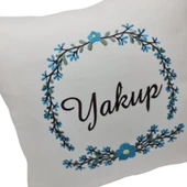 Kişiye Özel Nakışlı Doğum Yastığı Mavi Çİçek Desenli 40x 40 cm - 2