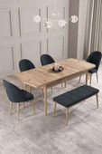 Calvin Atlantik 80x132 Açılabilir Mdf Masa Yemek Odası Takımı, Mutfak Takımı 4 Sandalye, 1 Bench Antrasit - 1