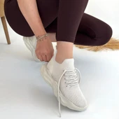 Pabucmarketi Bej Triko Bağcık Detaylı Kadın Hi Sneaker thumbnail 4