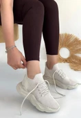 Pabucmarketi Bej Triko Bağcık Detaylı Kadın Hi Sneaker thumbnail 2