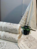 NİVEMESHOME YAPRAK EKRU YÜZ HAVLUSU MÜRDÜM - 3