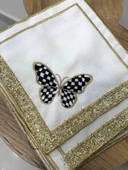 NİVEMESHOME SİYAH KELEBEK  NAKIŞLI GOLD KARE (6 ADET) KETEN KOKTEYL PEÇETESİ KAHVE YANI SUNUMLUK - 4