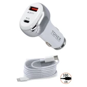 Tonex TA-41W PD + USB-A Type-C to Type-C Kablolu Araç İçi Şarj Aleti - 1
