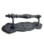 Antika Tarz Dekoratif Pirinç Çiçekli Yan Çekme Kapı Kolu - 240x62 mm, Oksit - 1