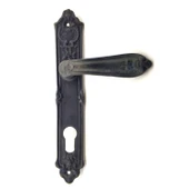 Antika Tarz Dekoratif Pirinç Çiçekli Yale Kapı Kolu - 240x40 mm, Oksit - 1