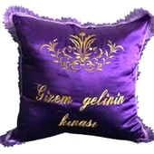 Kişiye Özel Saten Gelin Yastığı Mor 40x40 cm - 1