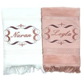 İsim Nakışlı Kadife Yüz Havlusu 2 li Set 50x90 cm - 1