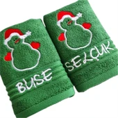 İsim Nakışlı Yılbaşı Havlusu 2 li Set- 30x50cm Yeşil - 2