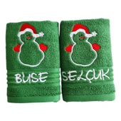İsim Nakışlı Yılbaşı Havlusu 2 li Set- 30x50cm Yeşil - 1