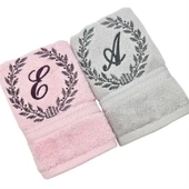 Kişiye Özel El Havlusu 30x50 2 li set Pembe - Gri - 2