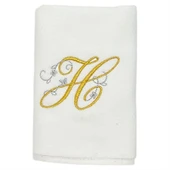 Harf Nakışlı Kadife Beyaz El Havlusu  30x50 Cm - H thumbnail 1