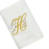 Harf Nakışlı Kadife Beyaz El Havlusu  30x50 Cm - H thumbnail 2
