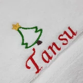 İsimli Çam Ağaçlı Yılbaşı Havlusu-Beyaz 30x50cm thumbnail 1