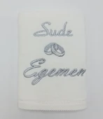 İsimli Yüzük Desenli Ekru Kadife Söz Havlusu 30x50 Cm - 1