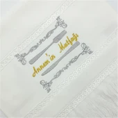 Nakışlı Kadife Beyaz El Havlusu Annemin Mutfağı 30x50 Cm - 1