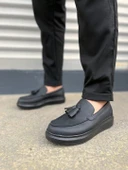 JET-154 Blaze Bağcıksız Püsküllü Cilt Erkek Günlük Spor Klasik Ayakkabı CST - Siyah thumbnail 2