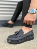 JET-154 Blaze Bağcıksız Püsküllü Cilt Erkek Günlük Spor Klasik Ayakkabı CST - Siyah thumbnail 3