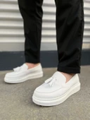 JET-154 Blaze Bağcıksız Püsküllü Cilt Erkek Günlük Spor Klasik Ayakkabı CBT - Beyaz thumbnail 2