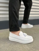 JET-154 Blaze Bağcıksız Püsküllü Cilt Erkek Günlük Spor Klasik Ayakkabı CBT - Beyaz thumbnail 1