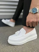 JET-154 Blaze Bağcıksız Püsküllü Cilt Erkek Günlük Spor Klasik Ayakkabı CBT - Beyaz thumbnail 3