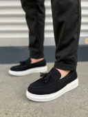 JET-154 Blaze Bağcıksız Püsküllü Süet Erkek Günlük Spor Klasik Ayakkabı SBT - Siyah thumbnail 2