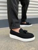 JET-154 Blaze Bağcıksız Püsküllü Süet Erkek Günlük Spor Klasik Ayakkabı SBT - Siyah thumbnail 1