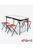 Exent Katlanır KADEMELİ Tabureli Çantalı Masa, Piknik Kamp Masası Seti-4 Tabureli - 1