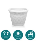 Omnipazar SO-HS06 Plastik Hasır Desenli Saksı 42 lt Kirli Beyaz 6 Adet - 4