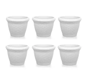 Omnipazar SO-HS06 Plastik Hasır Desenli Saksı 42 lt Kirli Beyaz 6 Adet - 1