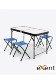 Exent Katlanır KADEMELİ Tabureli Çantalı Masa, Piknik Kamp Masası Seti-4 Tabureli - 1